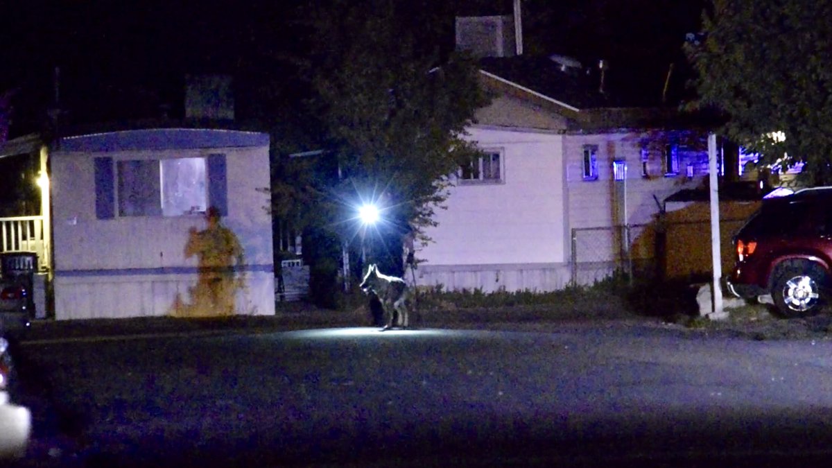 Police are looking for the male suspect who broke into a mobile home near 3400 South and 4240 West and allegedly threatened two people with a knife before fleeing into the night.