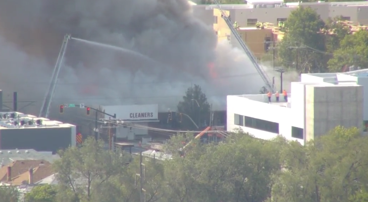 Ladder trucks are in place, it's gonna take a bit to for the aerial teams to get it knocked down. 