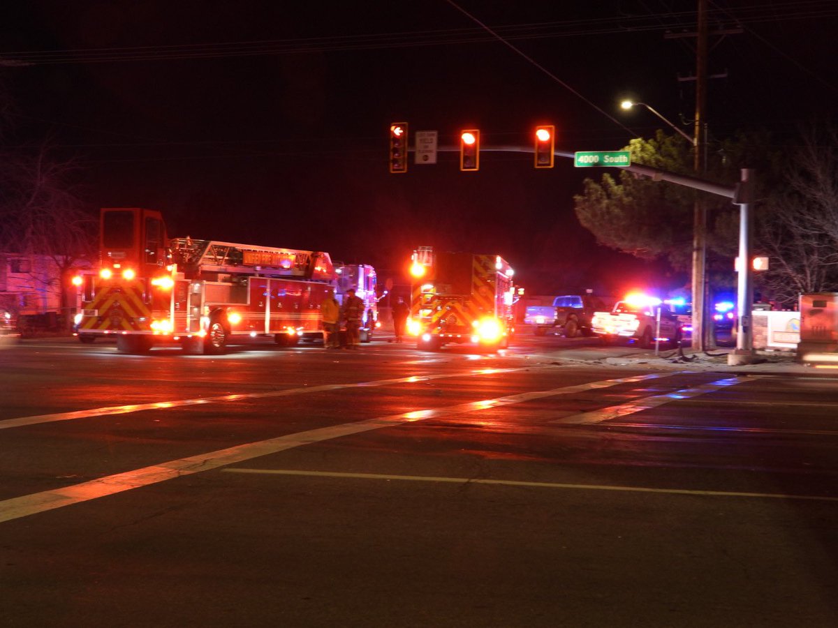 Crash  Taylorsville 4000 S 1300 W. Police were possibly chasing a truck and it crashed into a vehicle. Suspect fled on foot and multiple K9's and officers from surrounding agencies assisting in the search. 