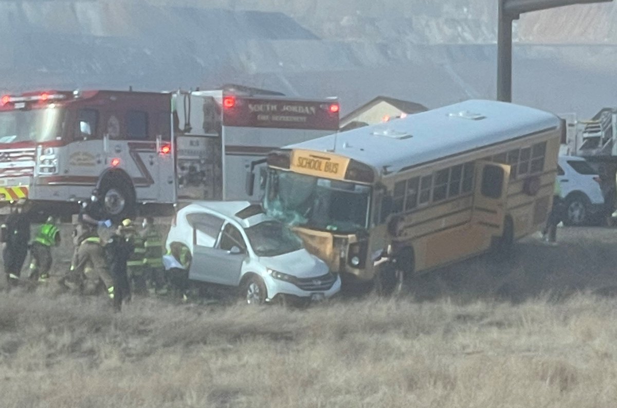 A woman has died after her vehicle was hit by a school bus. Authorities tell she allegedly ran a red light at Mountain View Corridor and Lake Avenue in South Jordan.