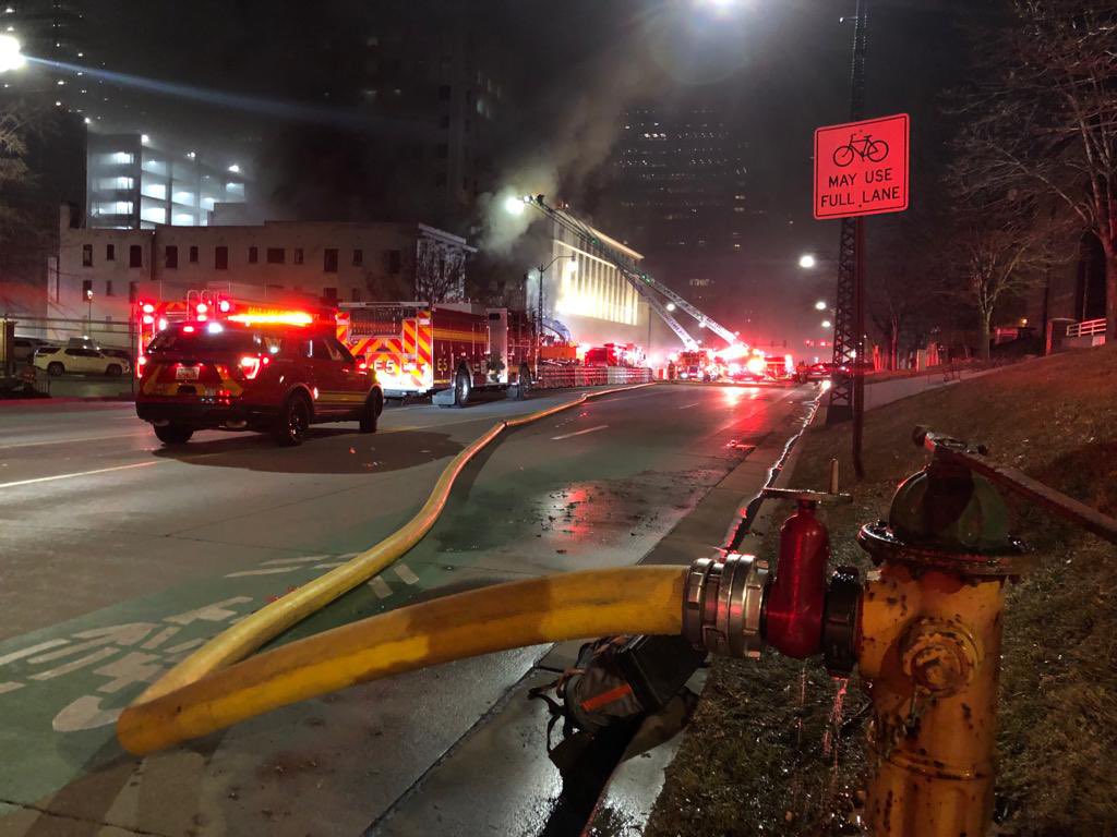 SLC 2ndAlarm 150 E South Temple St. @slcfire crews on scene of StructureFire. Crews dispatched at 0156. On arrival heavy smoke and flames were visible 2nd Flr and extended to 3rd flr/roof.