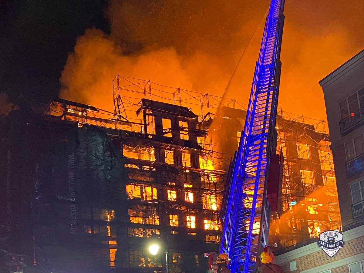 All future updates will be released by @slcfire.  The structure on fire is under construction.  At this time, there are no reported injuries.   There are concerns the building on fire will collapse, so we ask people to stay away. The cause is unknown