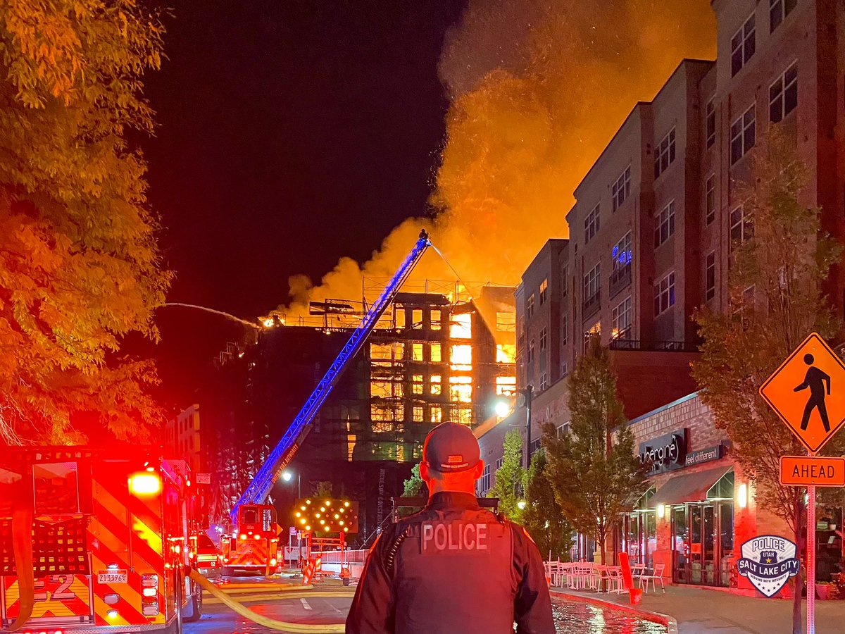 All future updates will be released by @slcfire.  The structure on fire is under construction.  At this time, there are no reported injuries.   There are concerns the building on fire will collapse, so we ask people to stay away. The cause is unknown