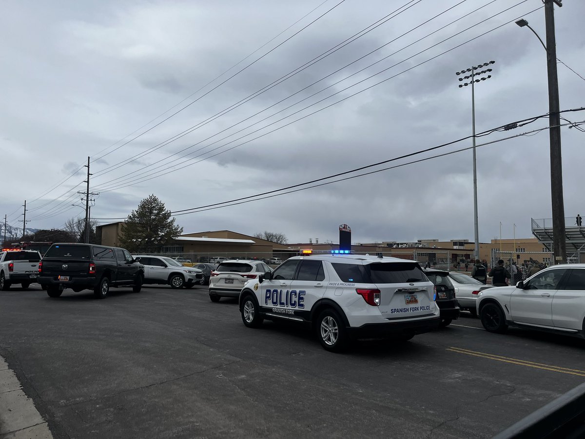 Active shooter hoax at multiple schools in Utah.  at Spanish Fork High School, where they're releasing students for the day. Parents and students are reuniting  