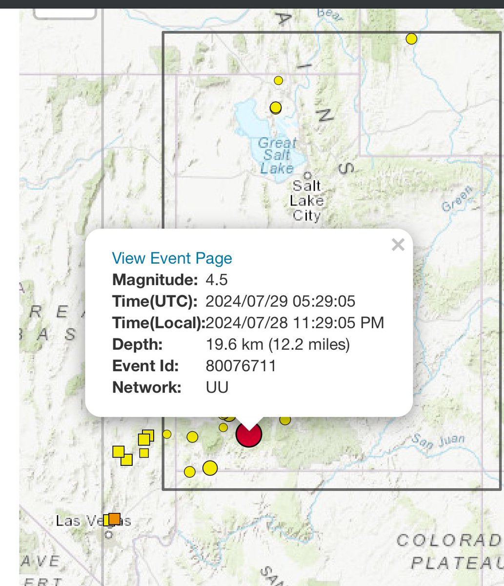 Earthquake A Magnitude 4.5 just occurred south of BrianHead Utah. People in StGeorge Hurricane and surrounding areas all felt it