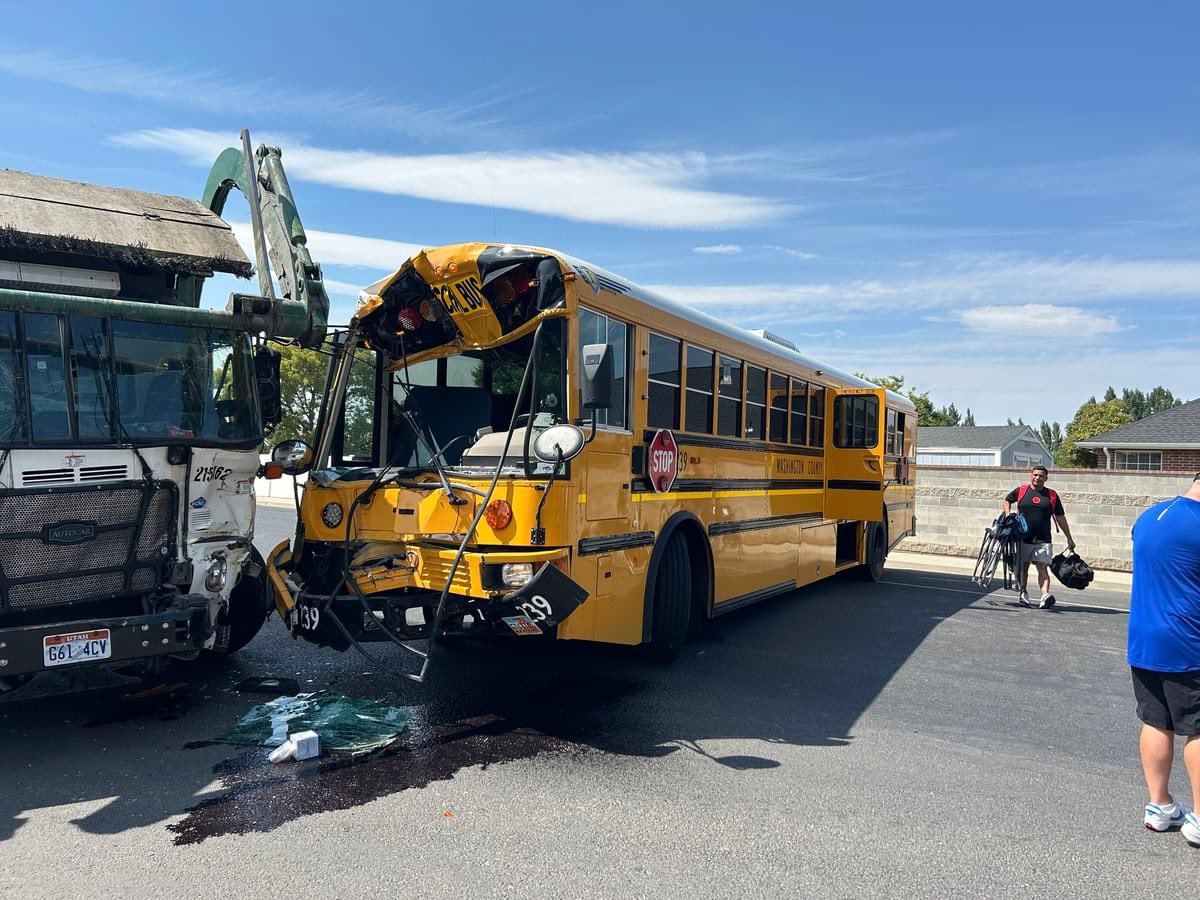 SpanishFork On August 8, 2024.Spanish Fork Police as well as Fire/EMS were dispatched to a School Bus vs Garbage truck head on collision around 3:00 PM.  The accident occurred at the intersection of 630 West 400 North. 