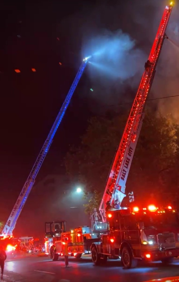 2ndAlarmFire 73 S 400 E Salt Lake City. SLCFD is on scene of the same apt fire from earlier today. There is fire through the roof and this is now DefensiveFire. The fire is on the 4th floor and above. Additional manpower is needed for fire attack.  