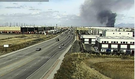 There are a couple of big black smoke clouds north of the Salt Lake Airport. Every year around this time they do controlled burns of the duck clubs and the Utah Division of Wildlife Resources intentionally burn phragmites, an invasive plant