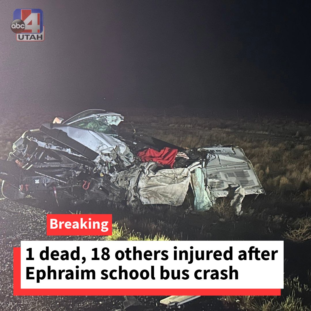 One person was killed and 18 others were taken to the hospital after a truck crashed head-on into a school bus in Ephraim Friday night, according to the Utah Dept. of Public Safety