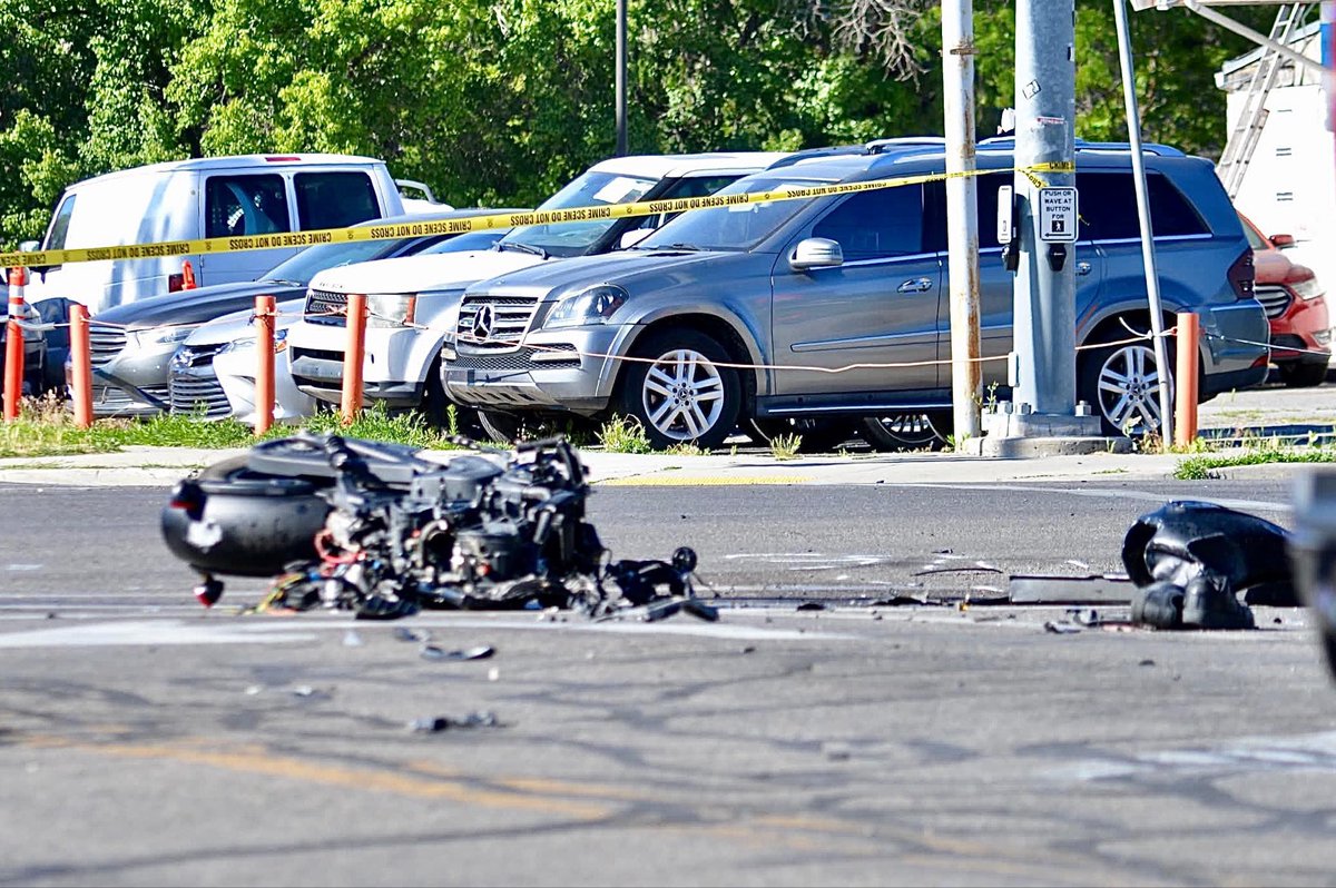 3300 S 200 E. Crash with Fatal Injuries. The Motorcycles front end including the handle bars, front wheel, and speedometer are impaled to the side of the vehicle. Driver of vehicle transported with non life threatening injuries