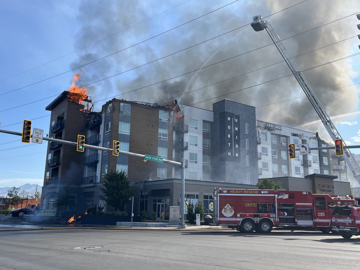 Midvale Apartment Fire There is a temporary shelter at Hillcrest High School, North end of the building for displaced residents. Active firefighting operations. Heavy Fire still on the roof. 